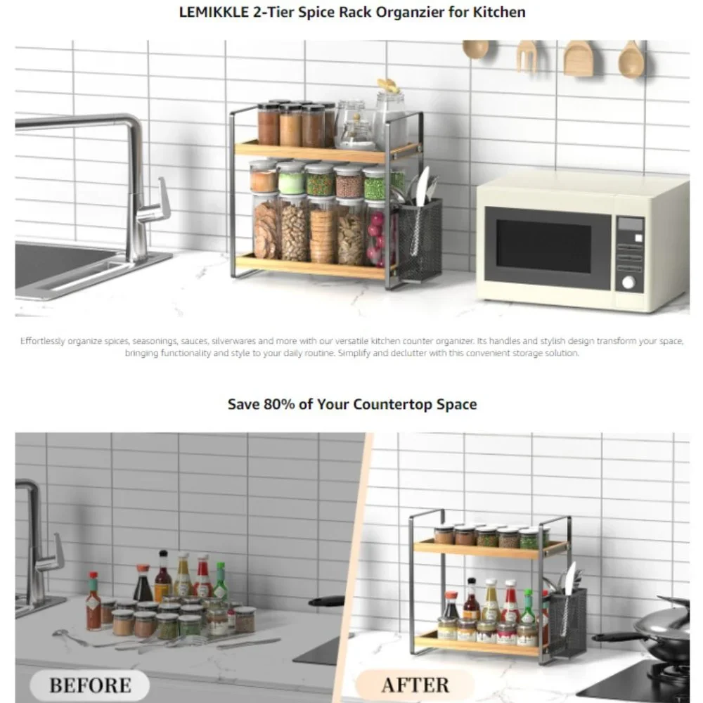 2-Tier Acacia Wood Countertop Organizer for Makeup/ Vanity/ Bathroom/ Kitchen